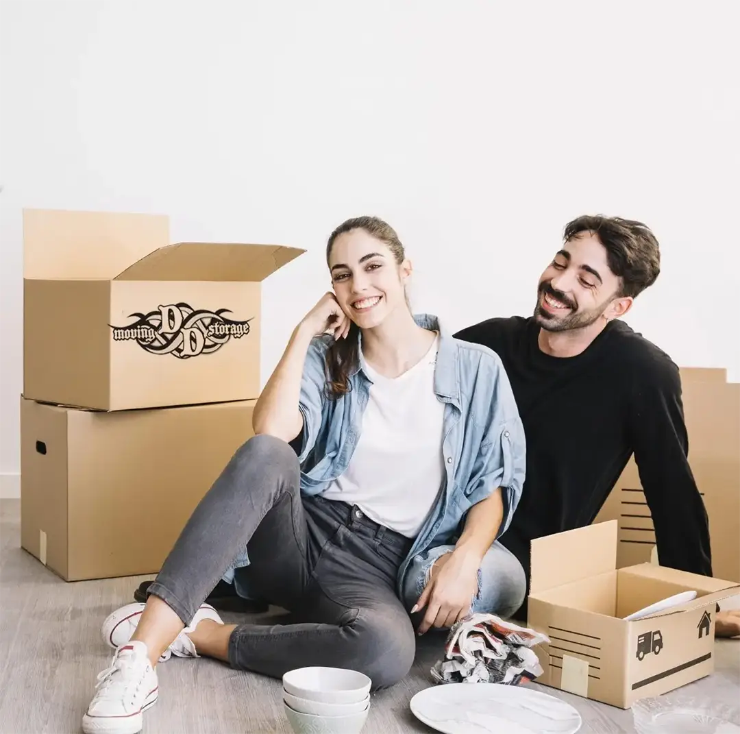 Couple moving boxes